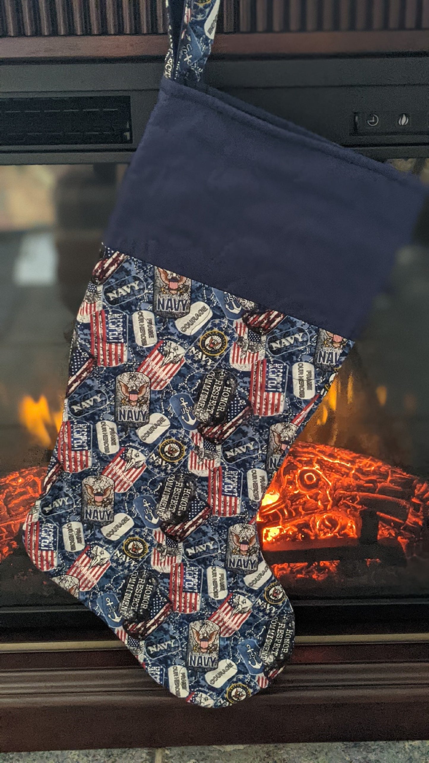 US Navy Christmas Stocking with dog tag design