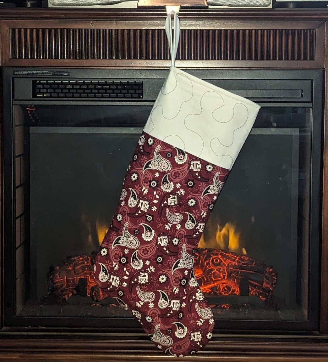 Christmas Stocking-A-M Paisley Print-White Cuff - Lining-Handmade