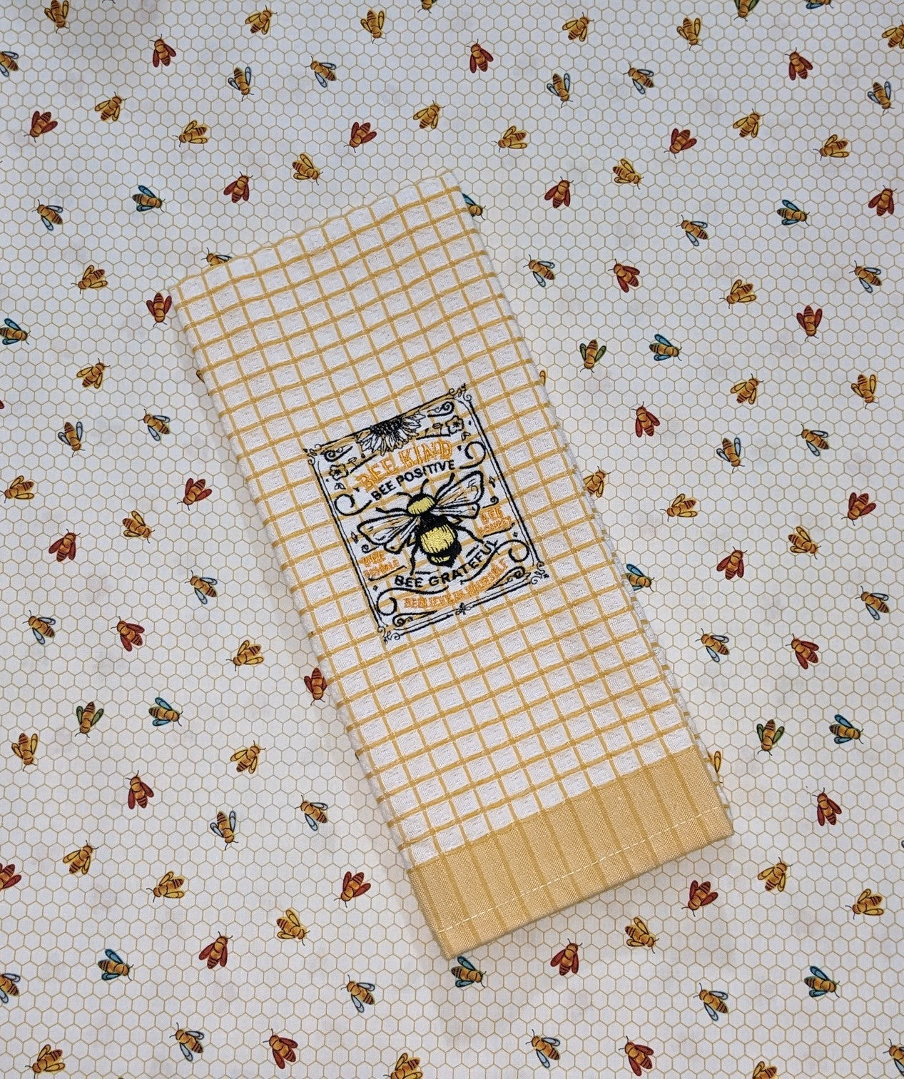 “Bee Kind Bee Positive” embroidered towel