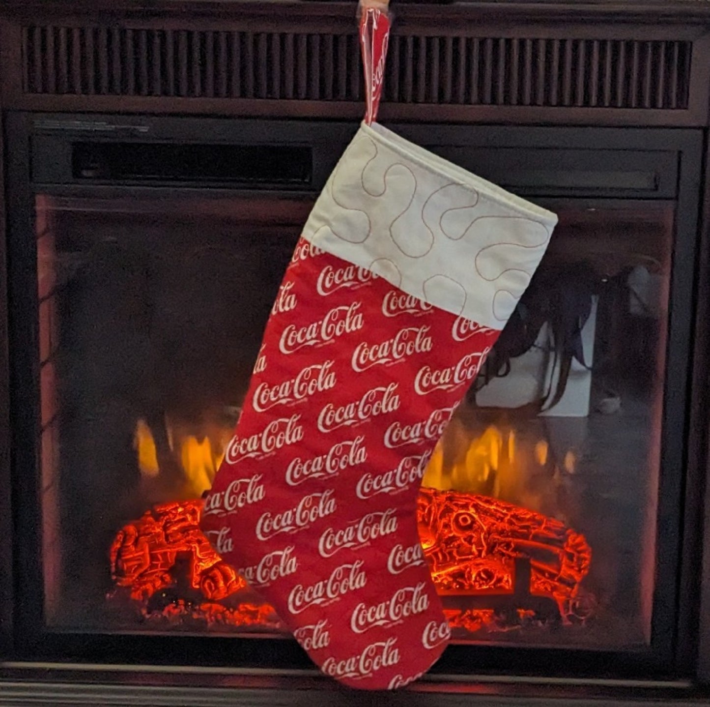 Coca Cola Christmas Stocking-Red & White-Machine Quilted-Hand Made