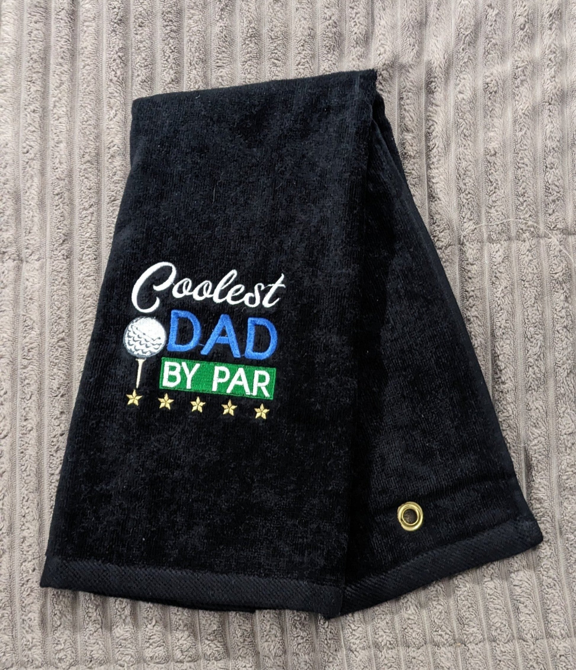 Black embroidered golf towel Coolest Dad