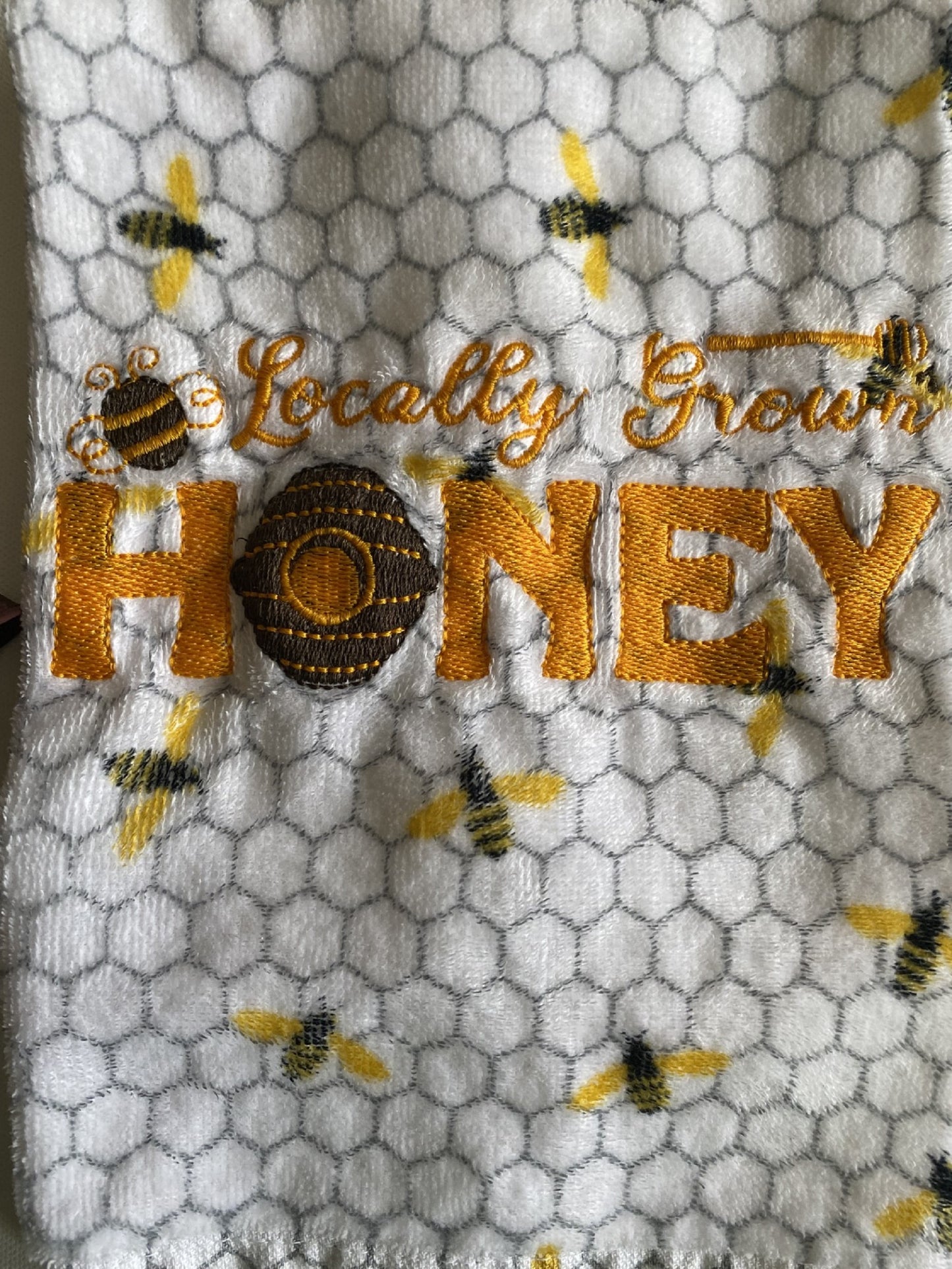 Machine Embroidered Kitchen Towel-Honey Bees