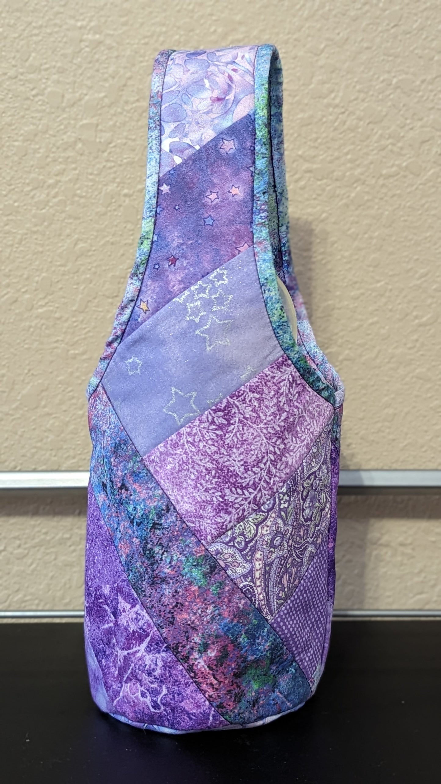 Lavender and Purple Patchwork Wine Tote