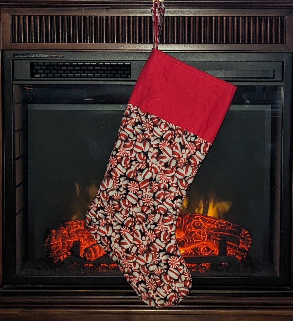 Christmas Stocking - Peppermints on Black Background