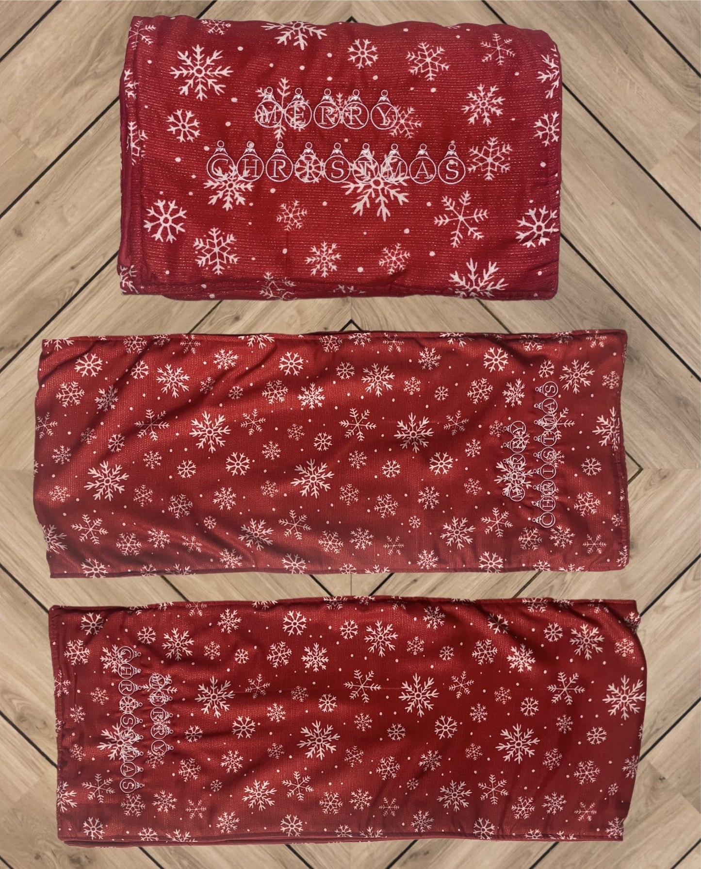 Snowflake Table Runner-Red Background-Machine Embroidered