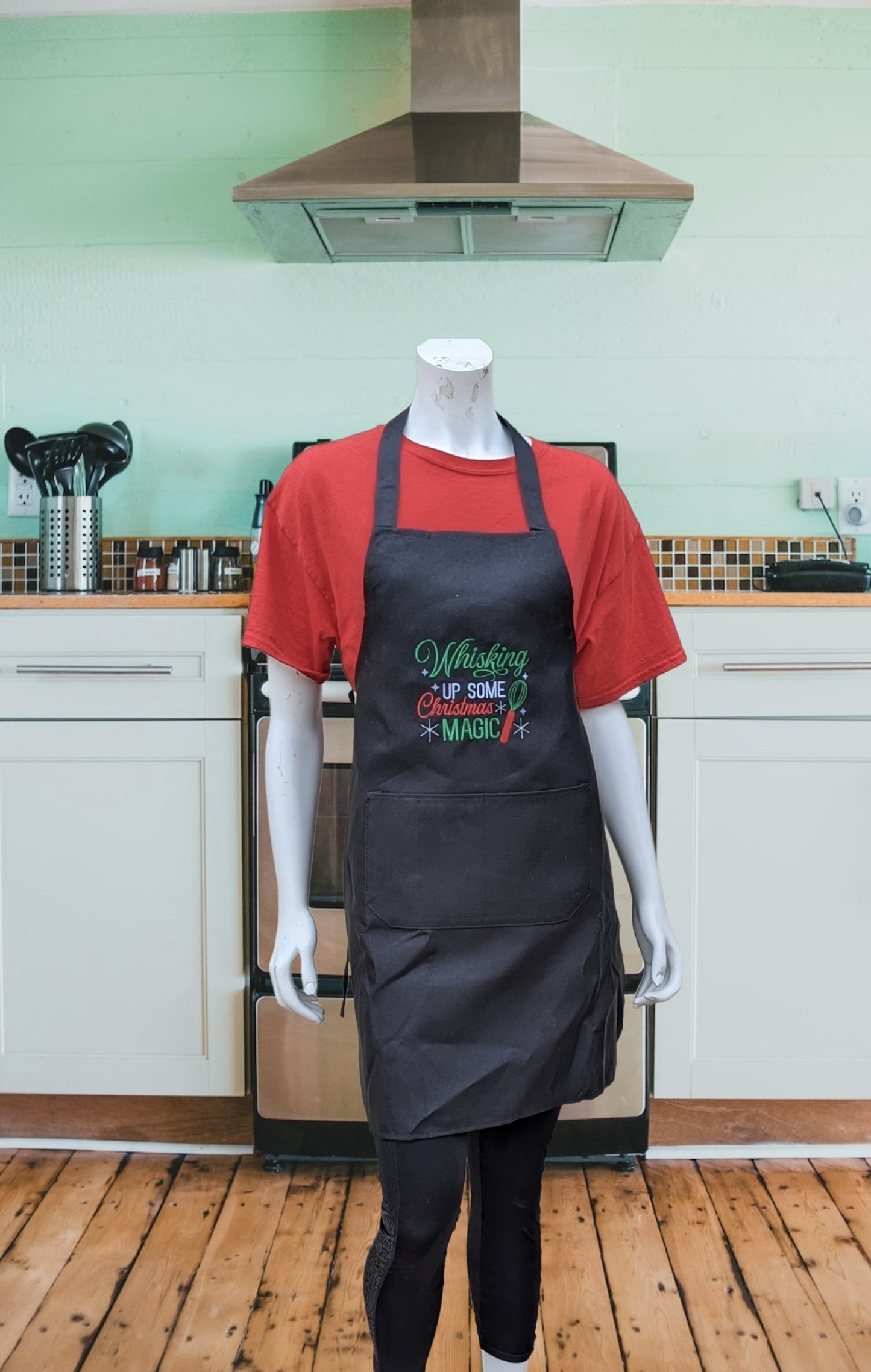 Whisking Up Some Christmas Magic Apron-Black-Machine Embroidered