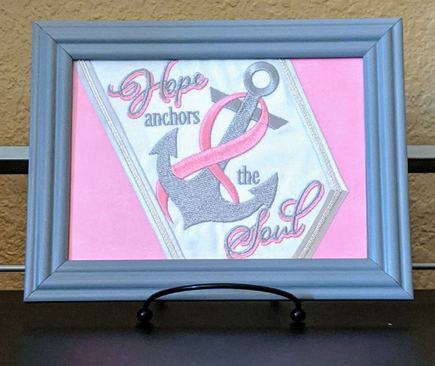 Hope Anchors The Soul-Breast Cancer-Framed Embroidery