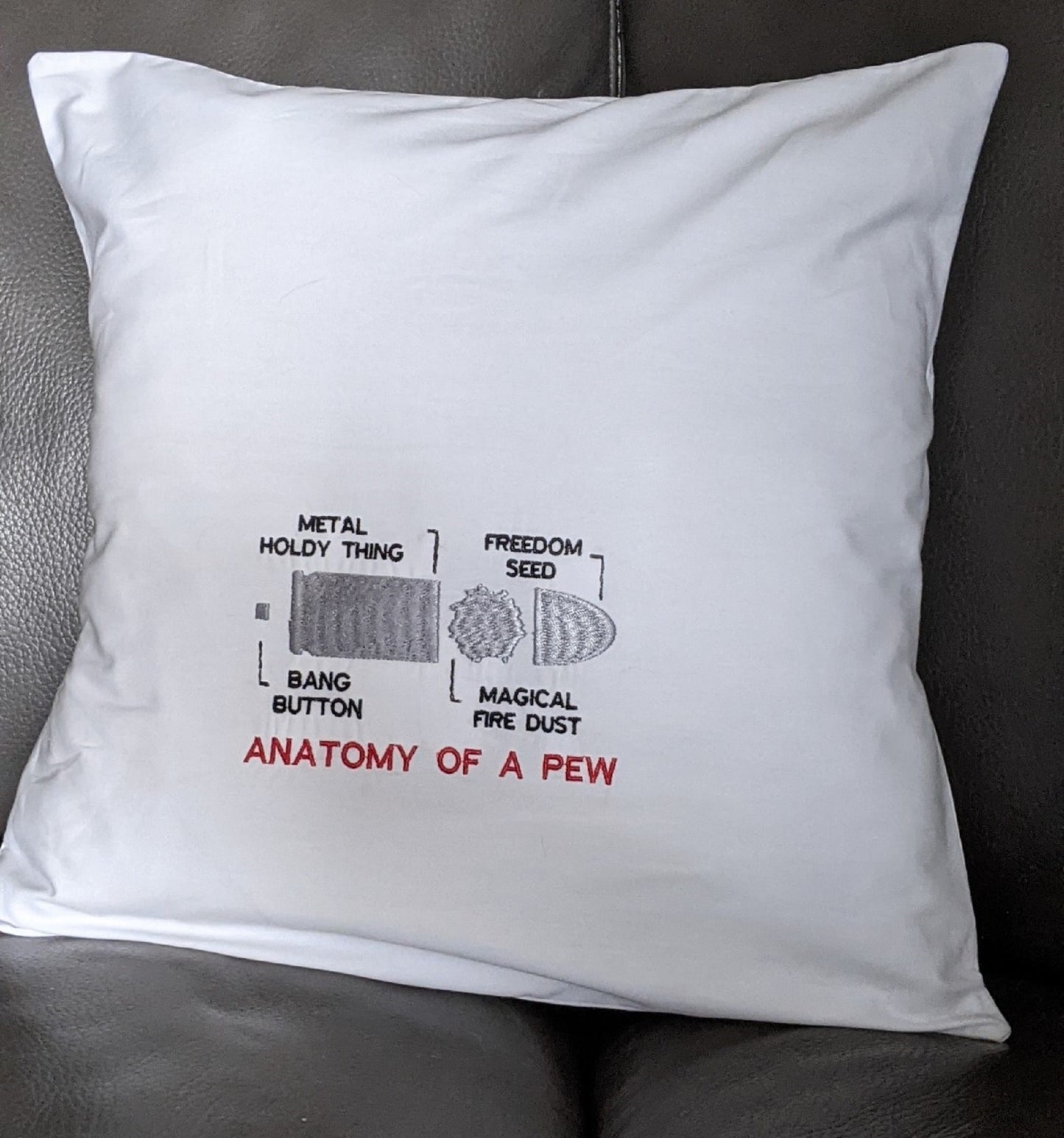 Anatomy of a Pew Throw Pillow-16" Square-Machine Embroidered