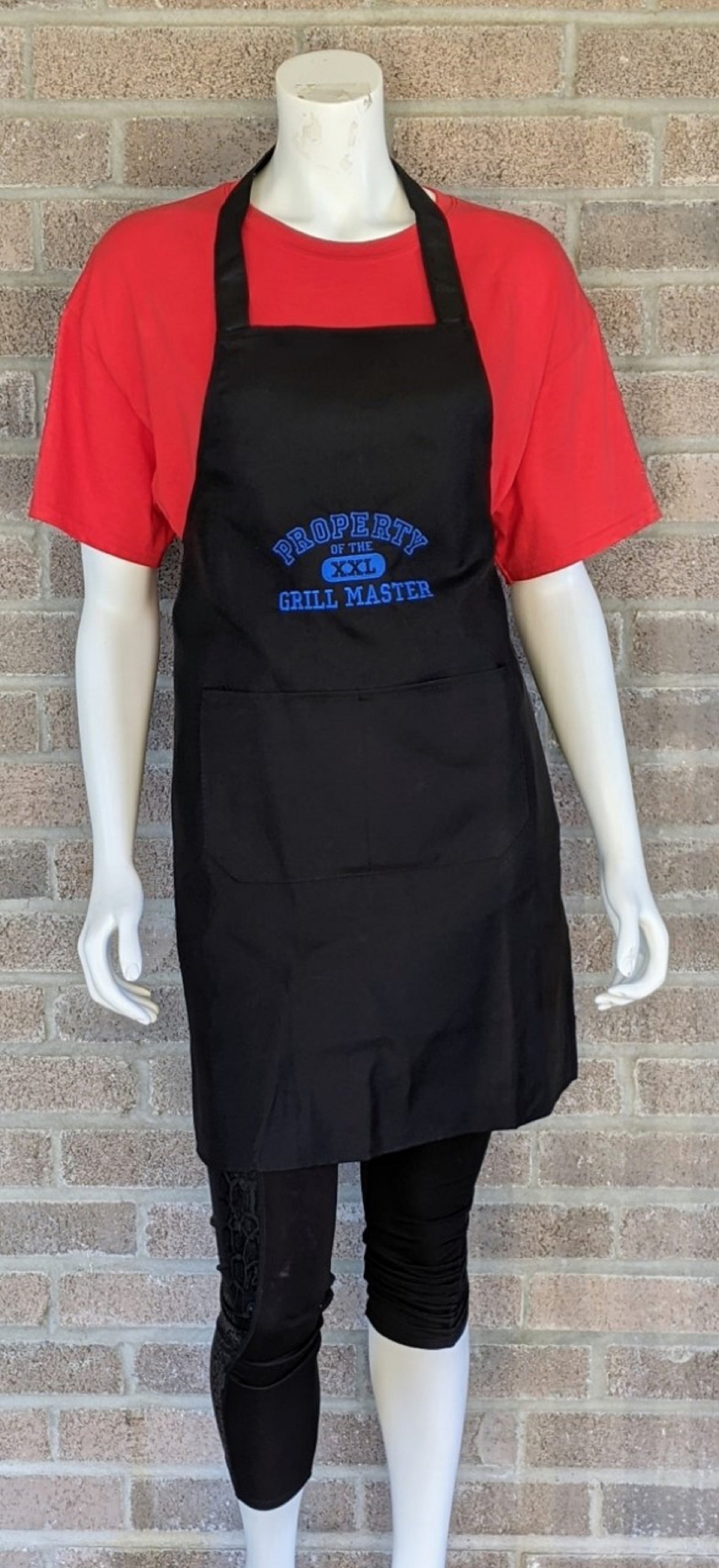 Black Embroidered Apron-Property of the XXL Grill Master-Blue Embroidery