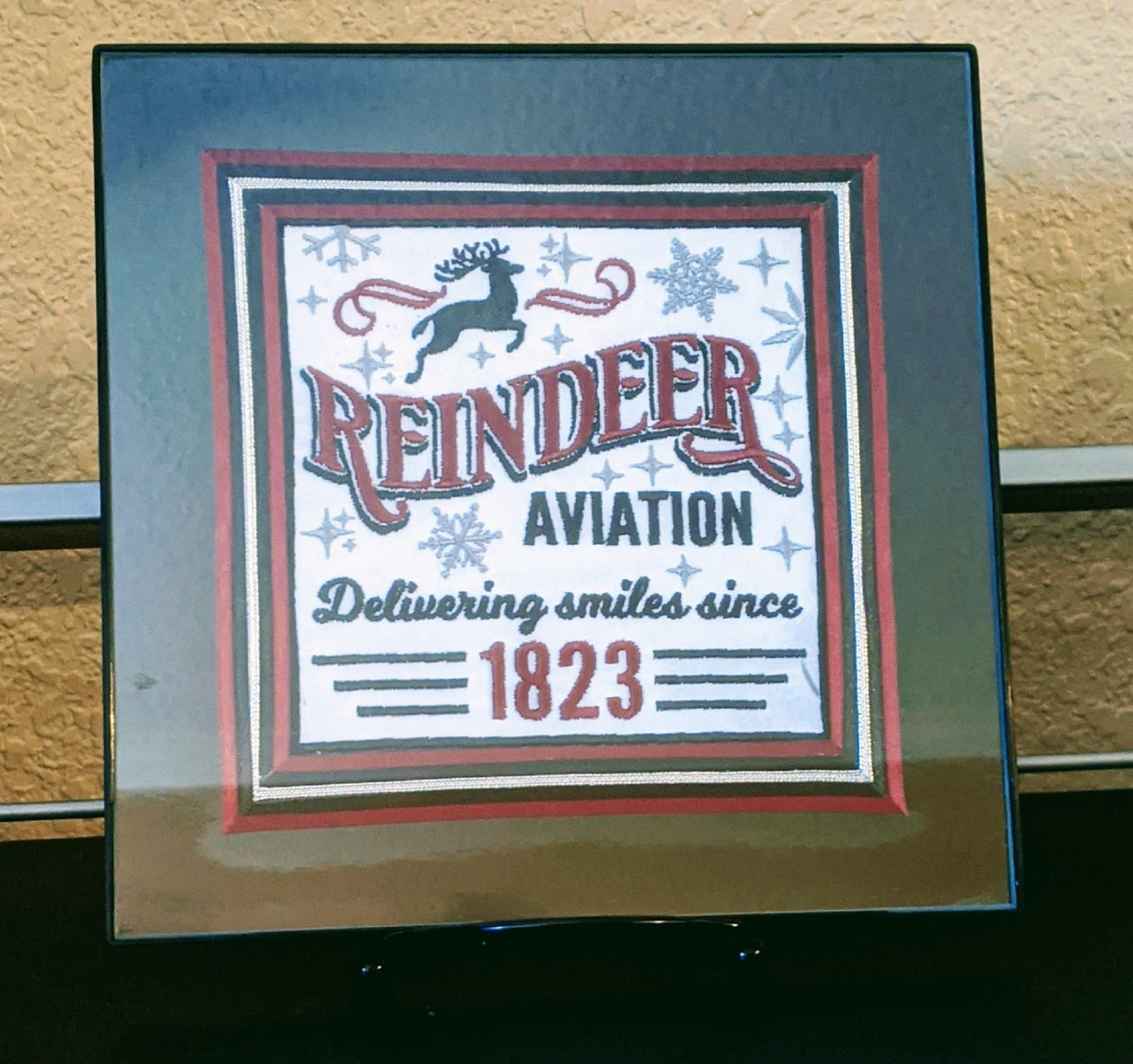 Reindeer Aviation-Machine Embroidered Framed Picture