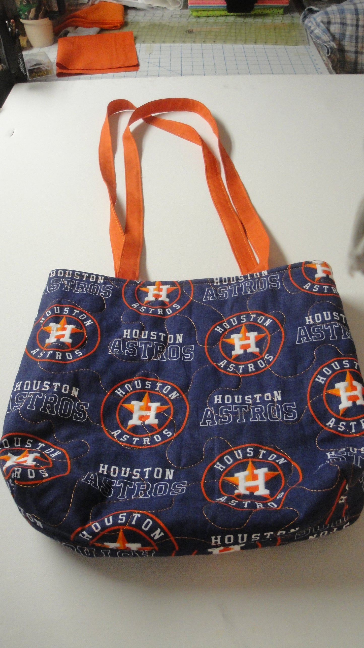 Houston Astros Baseball Team Logo Tote Bag-Machine Quilted-Hand Made