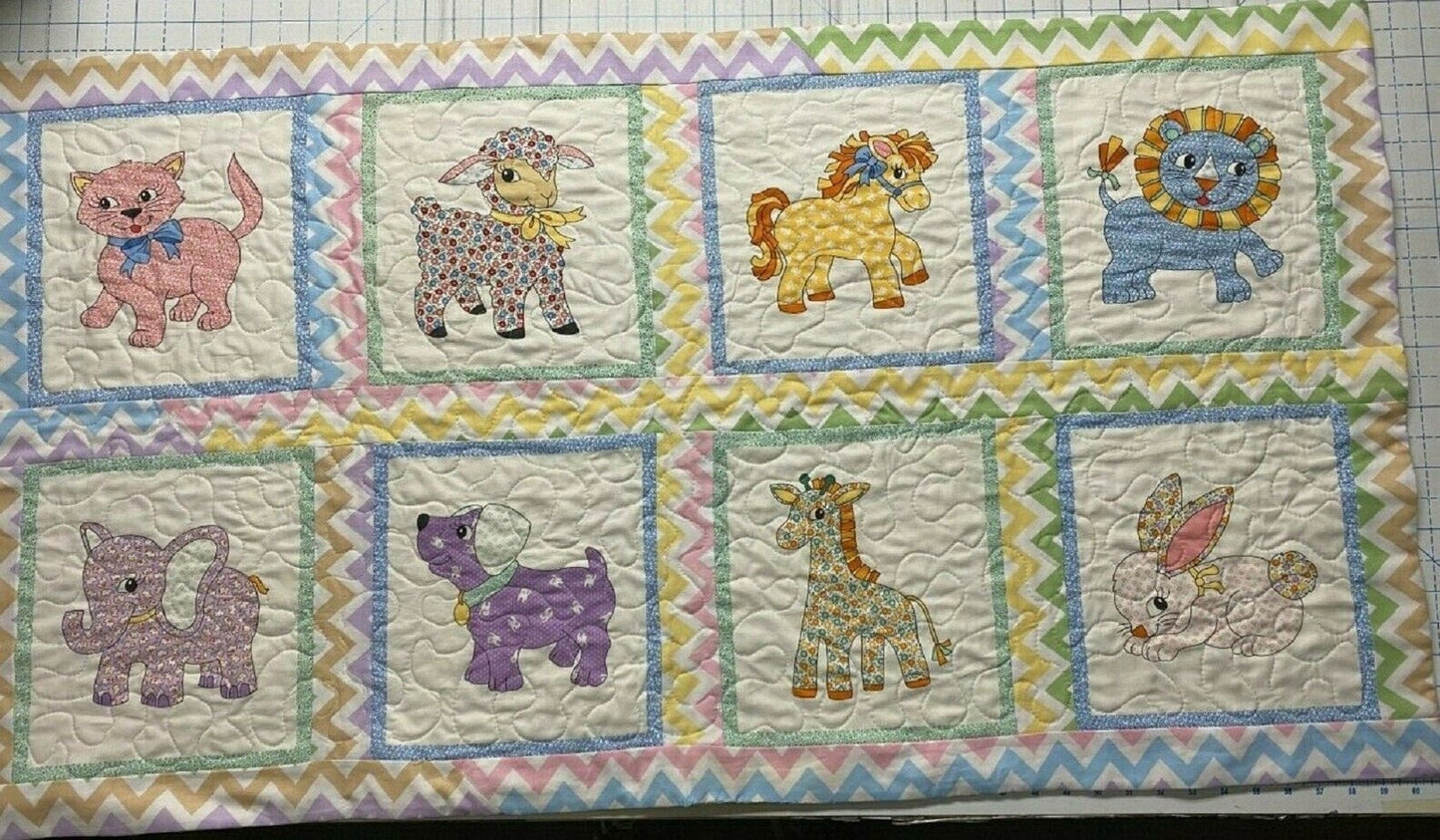 Baby Animal Baby Quilt-Hand Made-47" x 26"