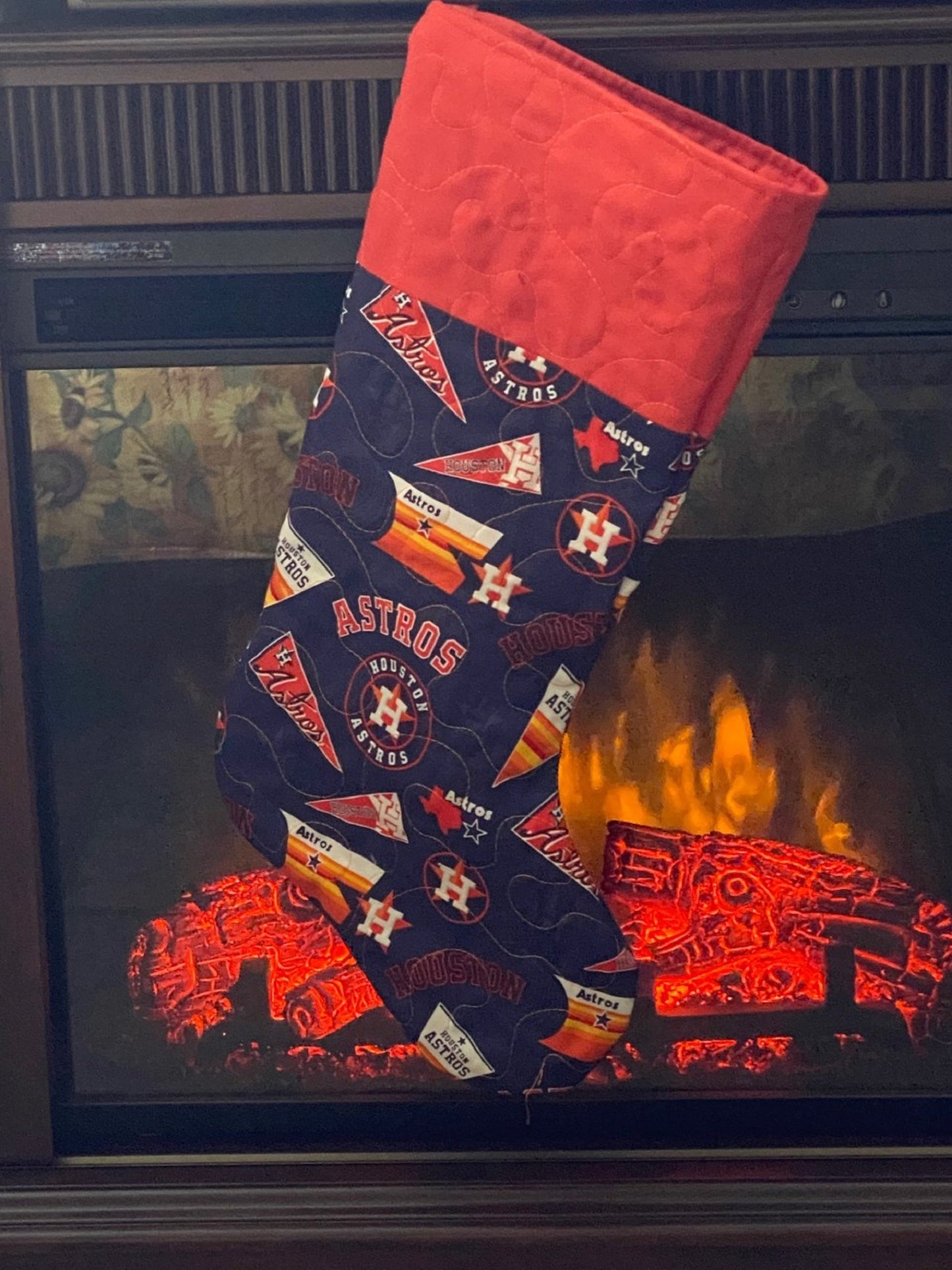 Christmas Stocking-Houston Astros Pennants-Logo-Navy B/G-Orange Cuff & Lining