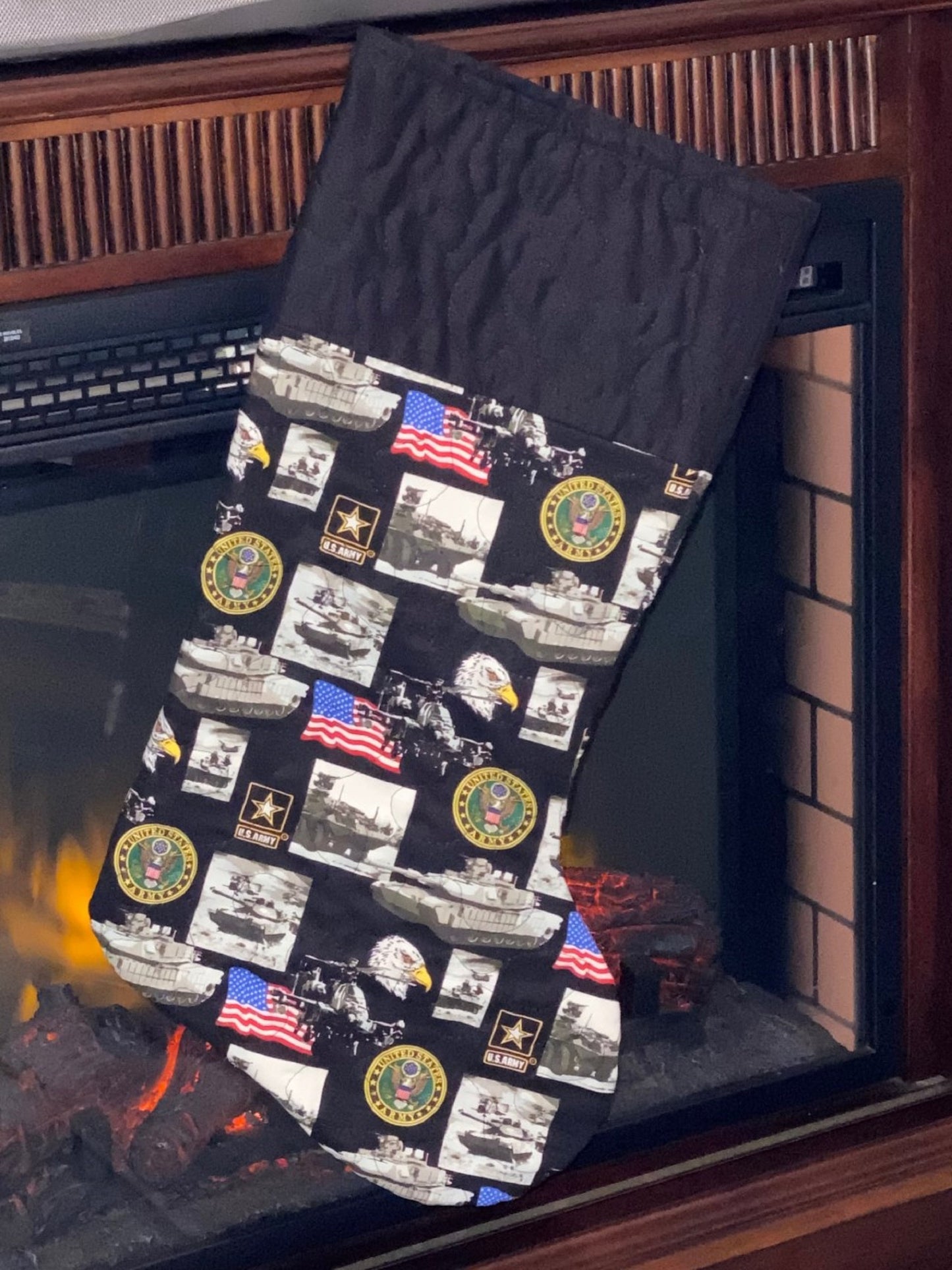 Christmas Stocking-United States Army Symbols-Black B/G and Cuff and Lining