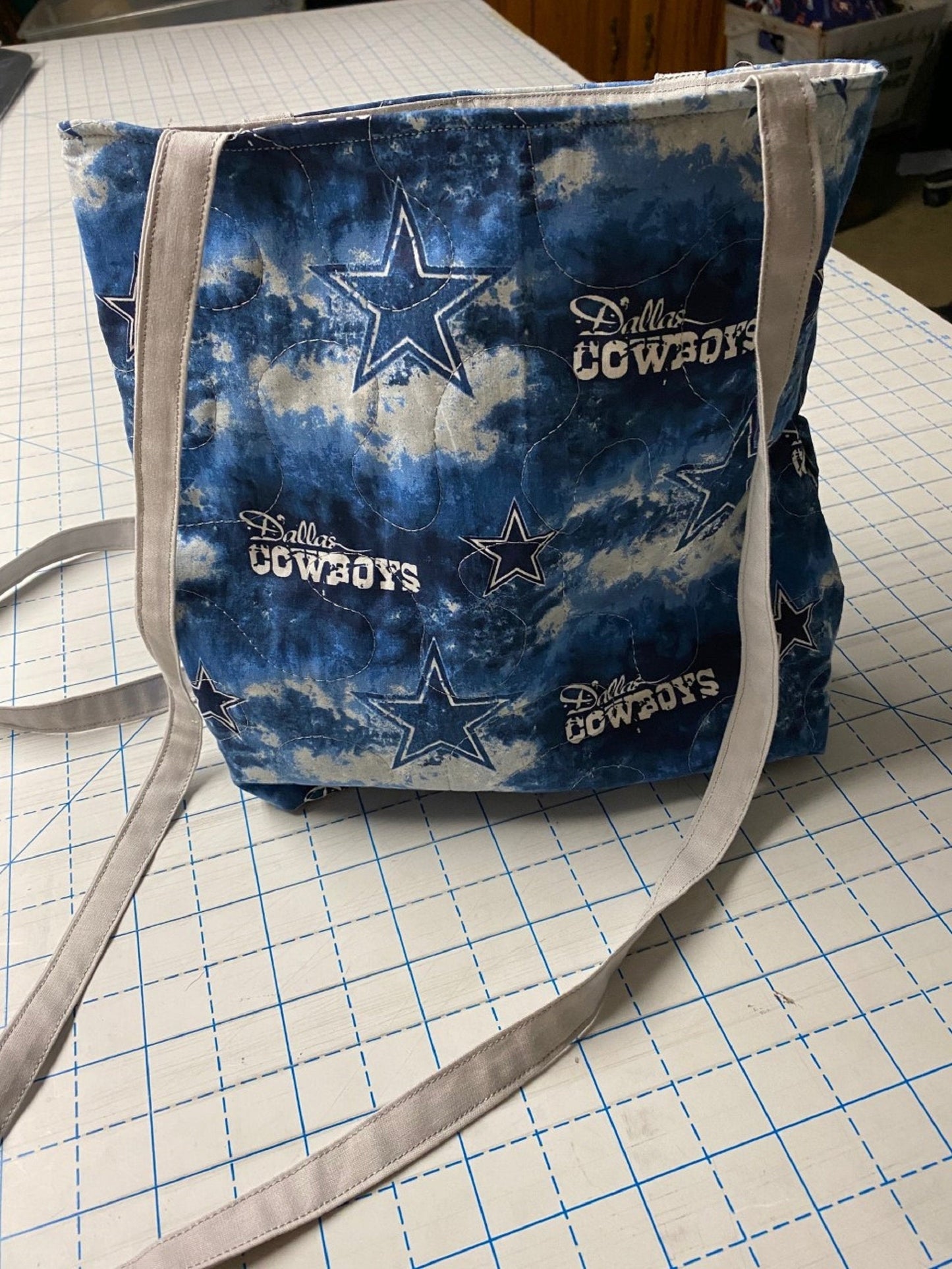 Tote Bag-Dallas Cowboys-Blue & Gray-Machine Quilted-Hand Made